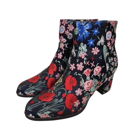 Unisa Ungale Floral Sheen Tapestry Heeled Ankle Boots Zip Up Womens Size 5.5 - Picture 1 of 12